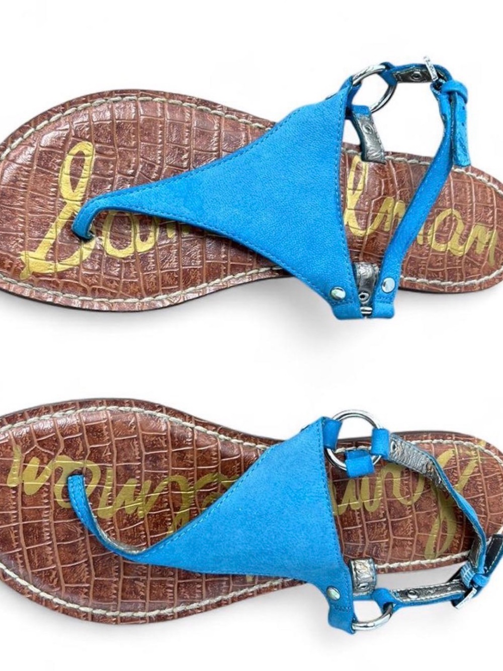 Blue Women's T-Strap Sandals